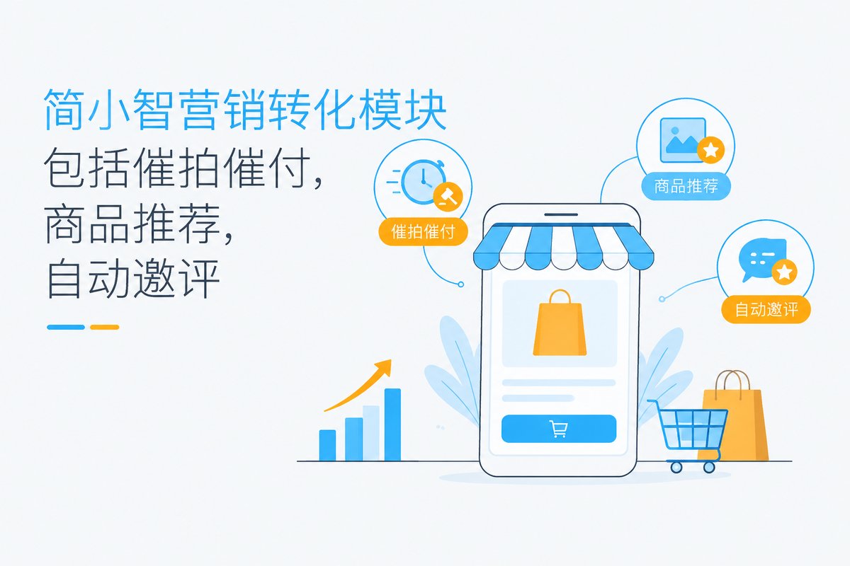 简小智营销转化模块包括催拍催付，商品推荐，自动邀评